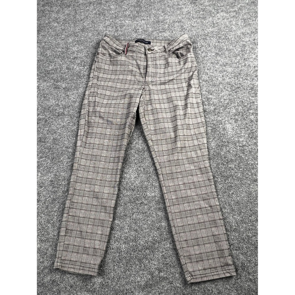 Tommy Hilfiger Womens Plaid Trousers Grey Glen Check Straight Leg Pants Size 12